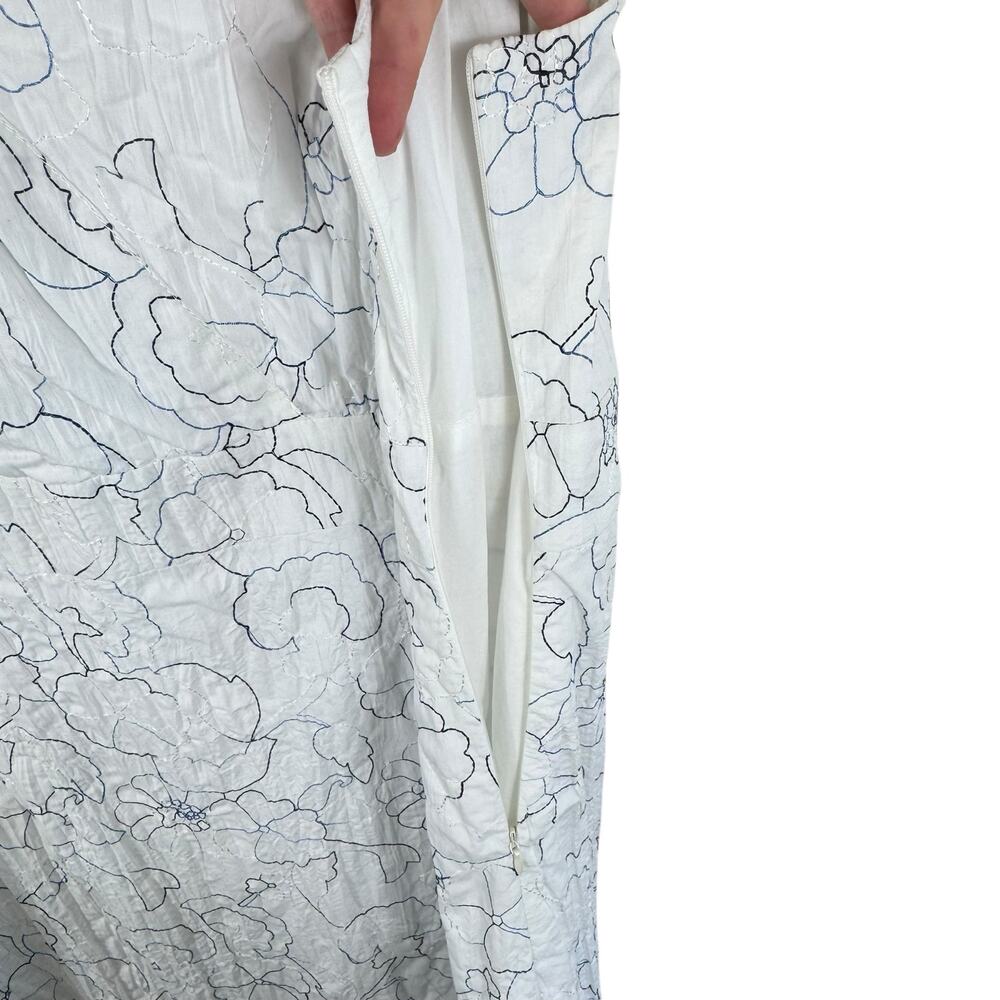 White Cotton‎ Embroidered Handmade Lined V-Neck Sleeveless Midi Dress Size 16 - Picture 4 of 5